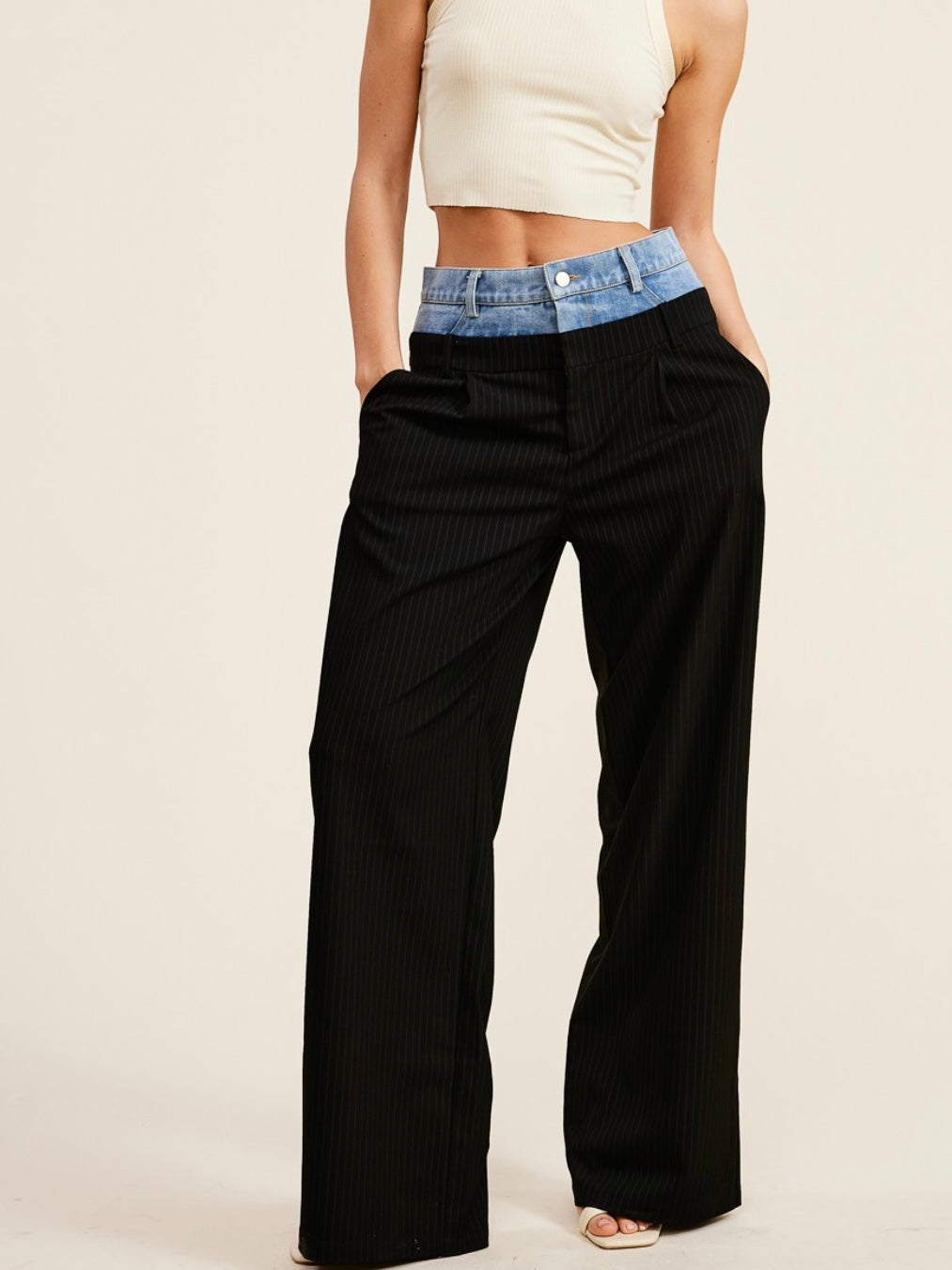 Preorder Blue jeans detail and black wide leg pants