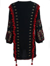 Black and red embroidery details short dress