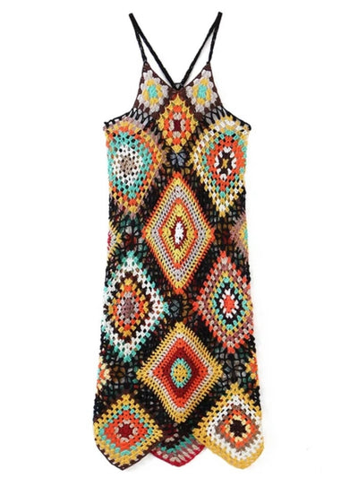 Black multicolored net maxi dress and cover up