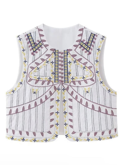 White embroidered details vest