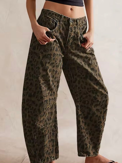 Oversized animal print barrel jeans