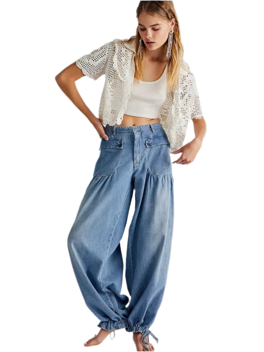 blue denim wide leg pants