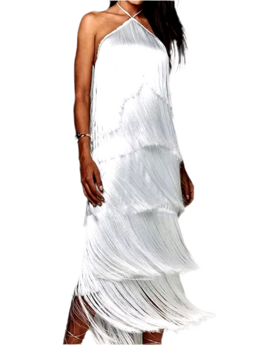 Solid colors fringed tube maxi dress