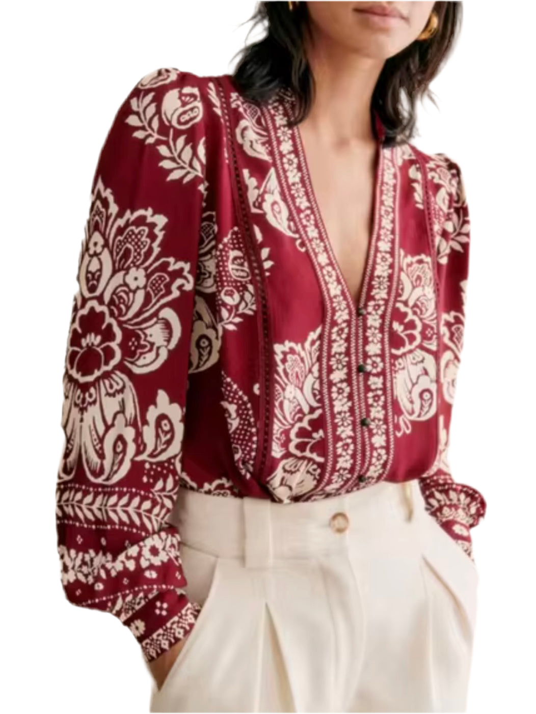 Burgundy and white floral printed shirt
