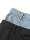 Blue jeans detail and black wide leg pants
