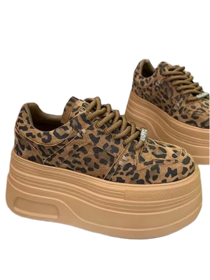 Leopard platform lace up sneakers