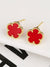 Red five leave petal flowers earrings