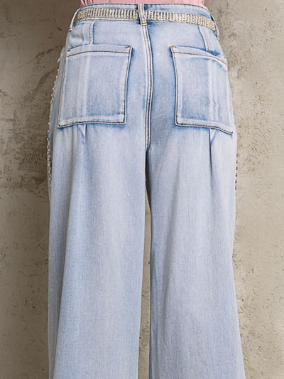 Light blue open wide leg spikes jeans