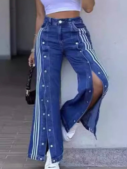 wide leg loose denim straight leg pants