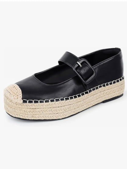 Black wedge espadrilles flat platform