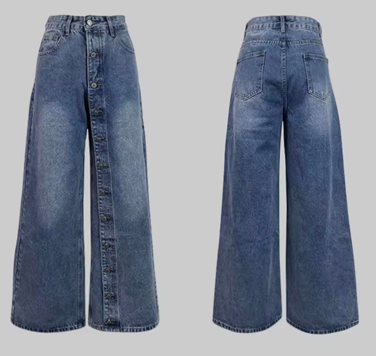 High-Waisted Loose Buttoned Jean Pants
