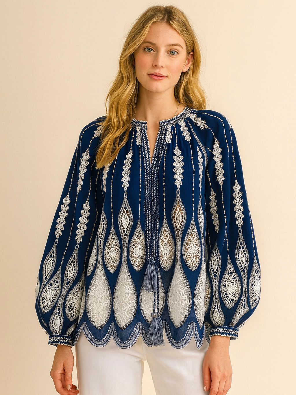 Blue & White Embroidered Blouse – Special Edition