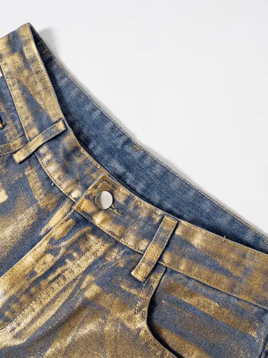 Metallic blue/gold straight denim