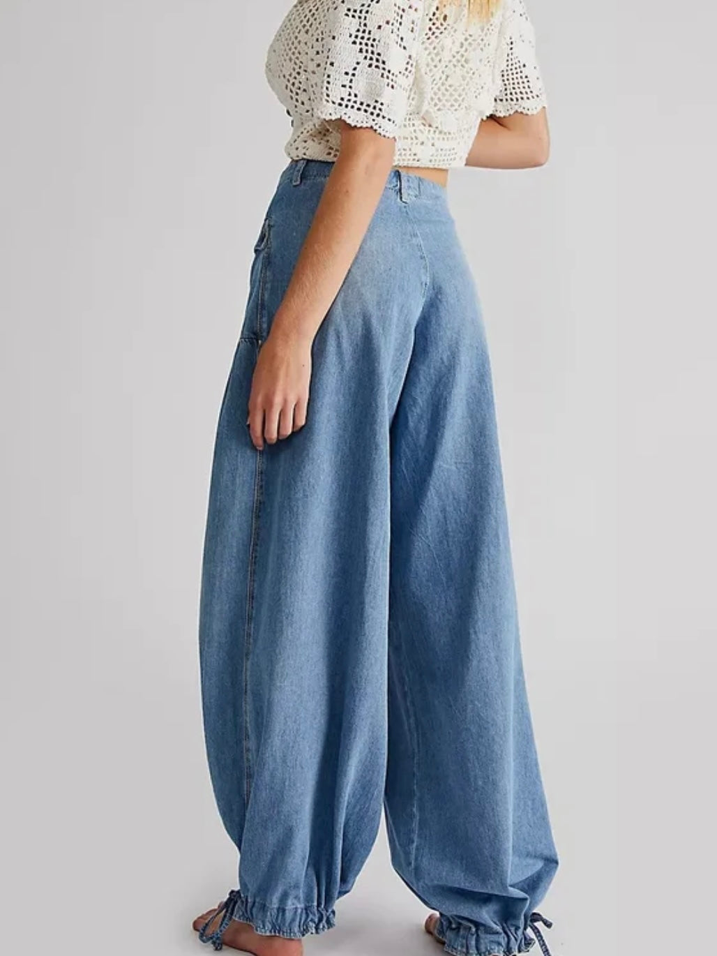 blue denim wide leg pants