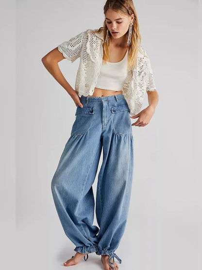 blue denim wide leg pants