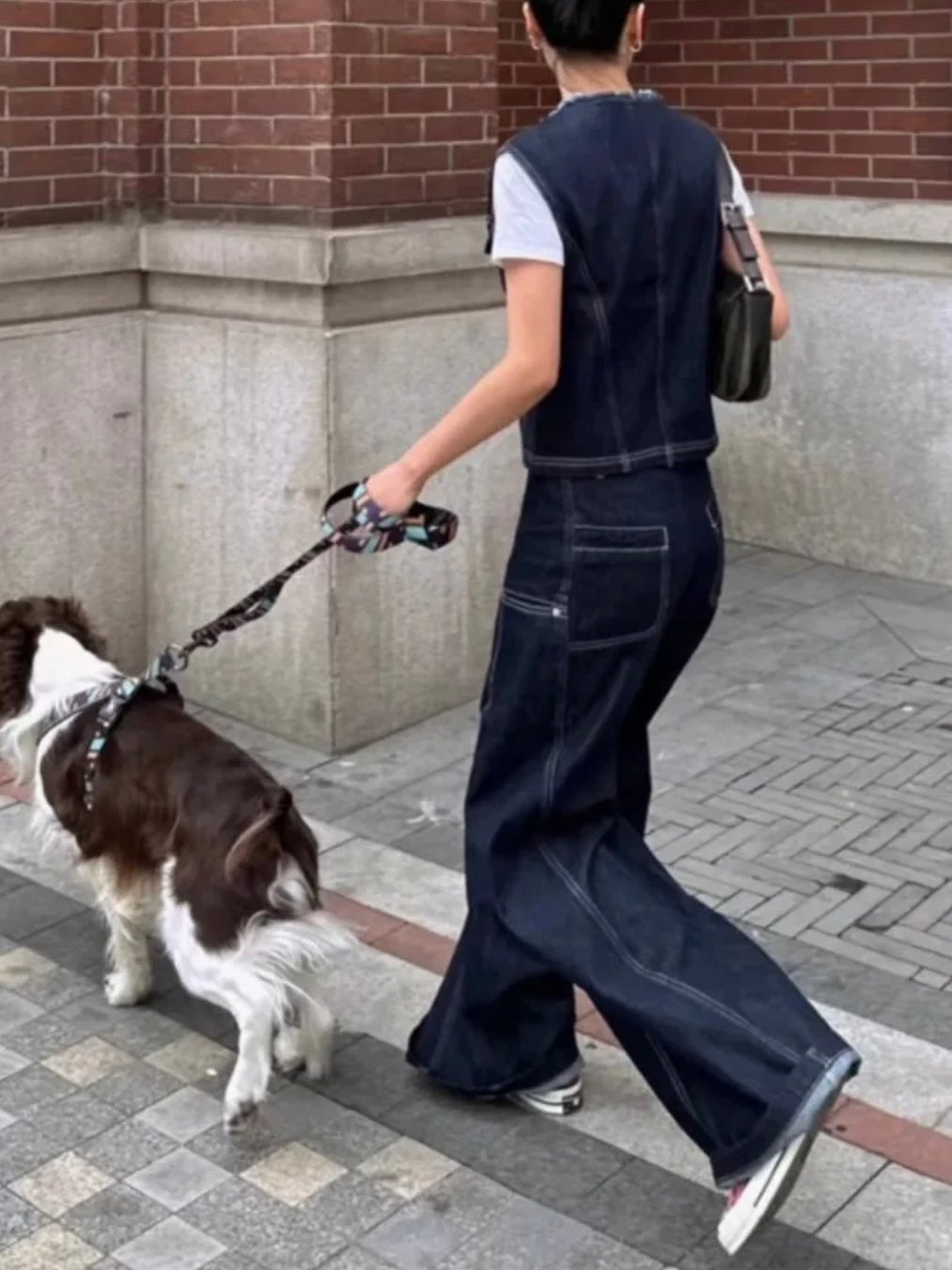 Fede Dark blue denim set of 2 vest top and pants