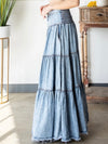Mineral washed tencel tiered skirt