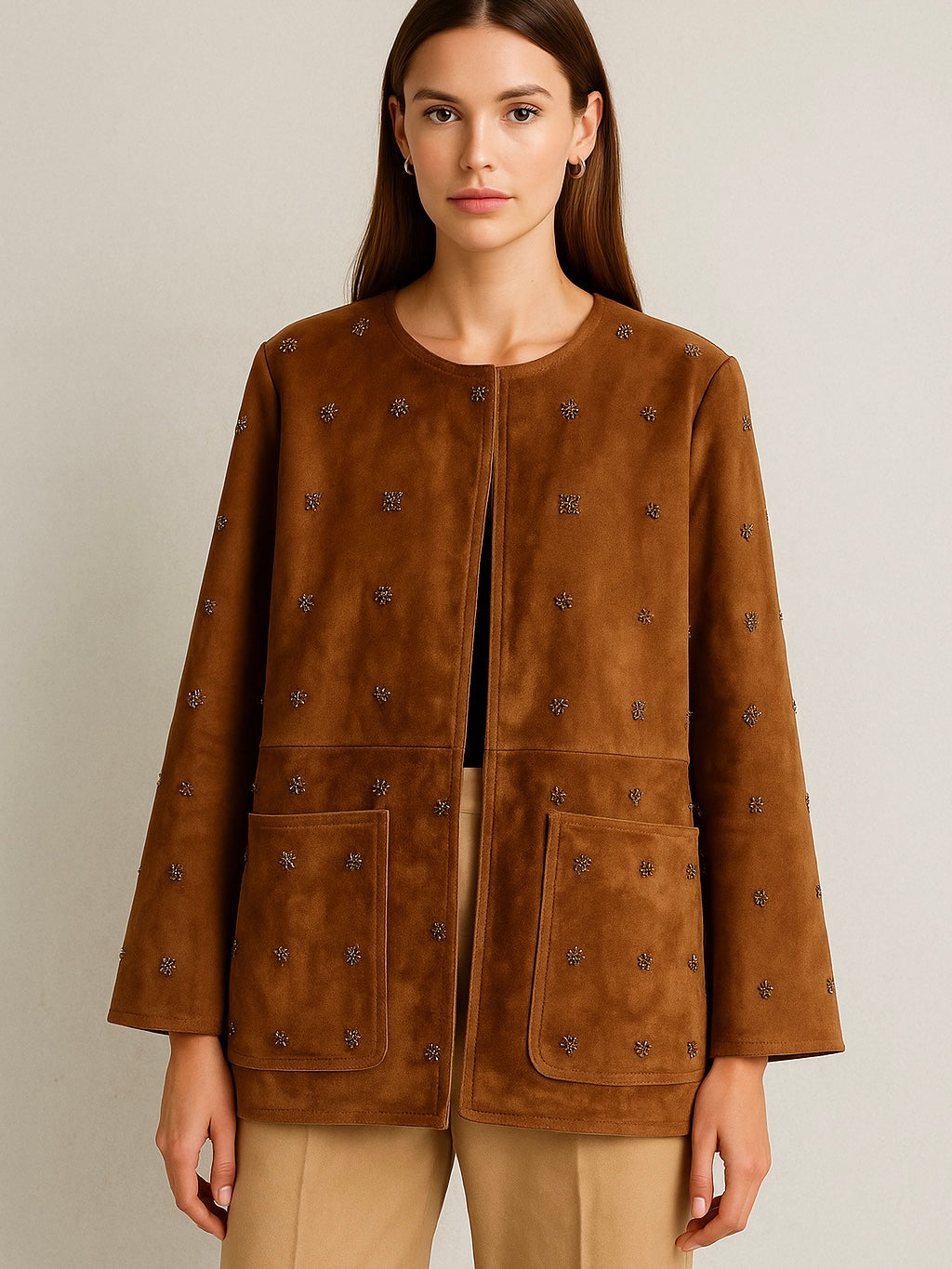 Brown leather jacket studded