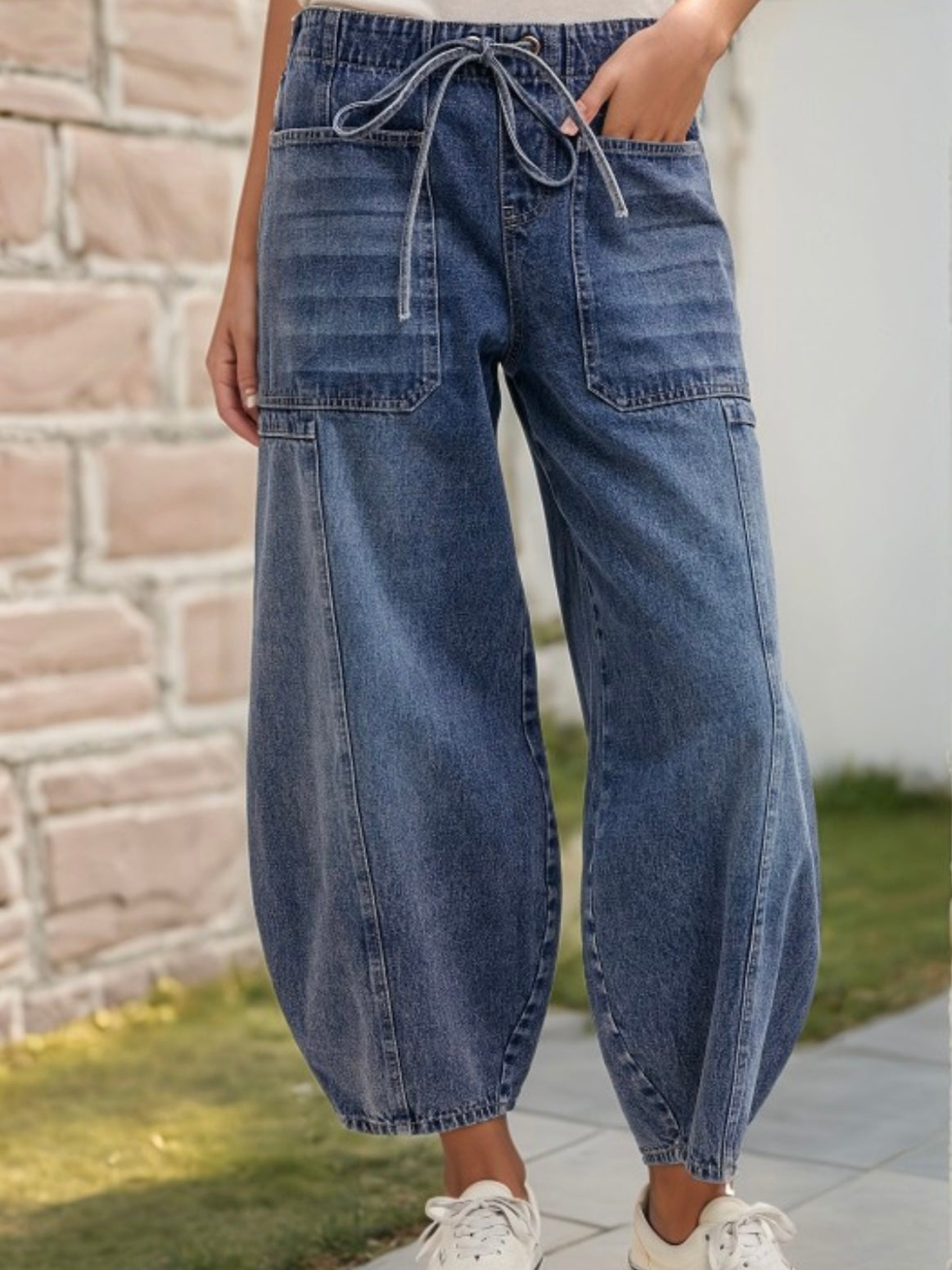 Mid blue denim barrel joggers