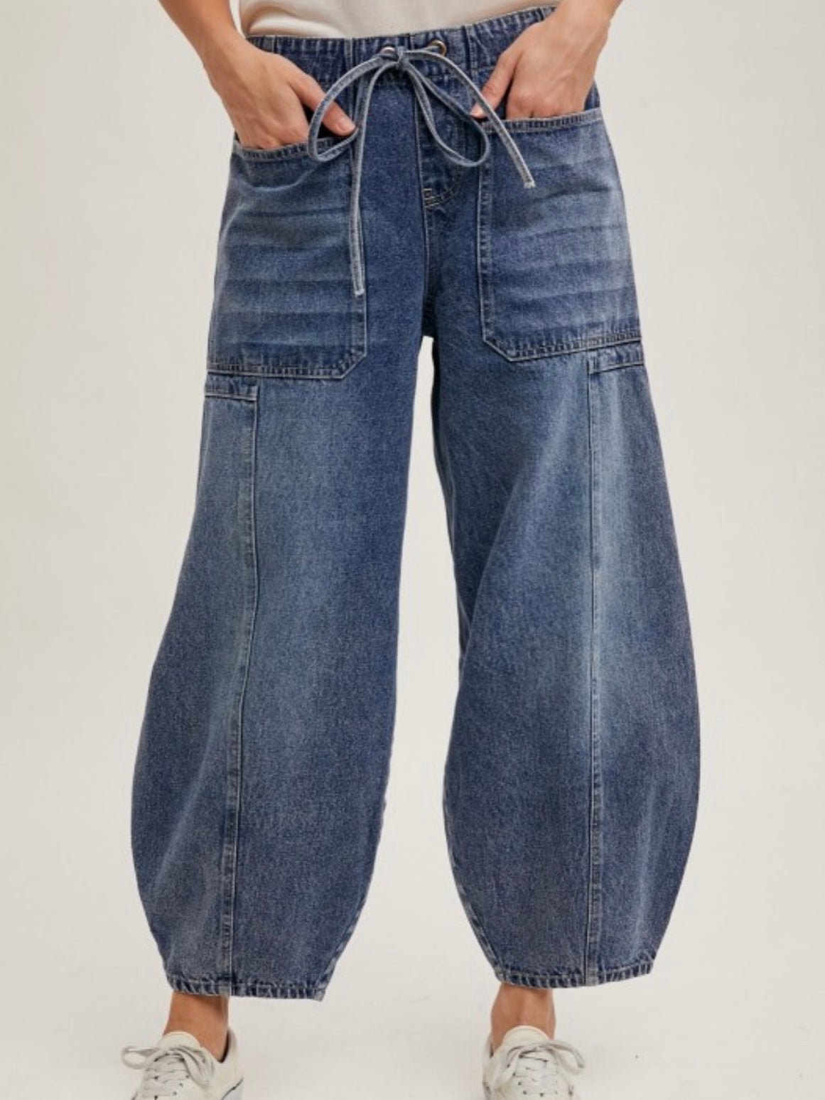 Mid blue denim barrel joggers