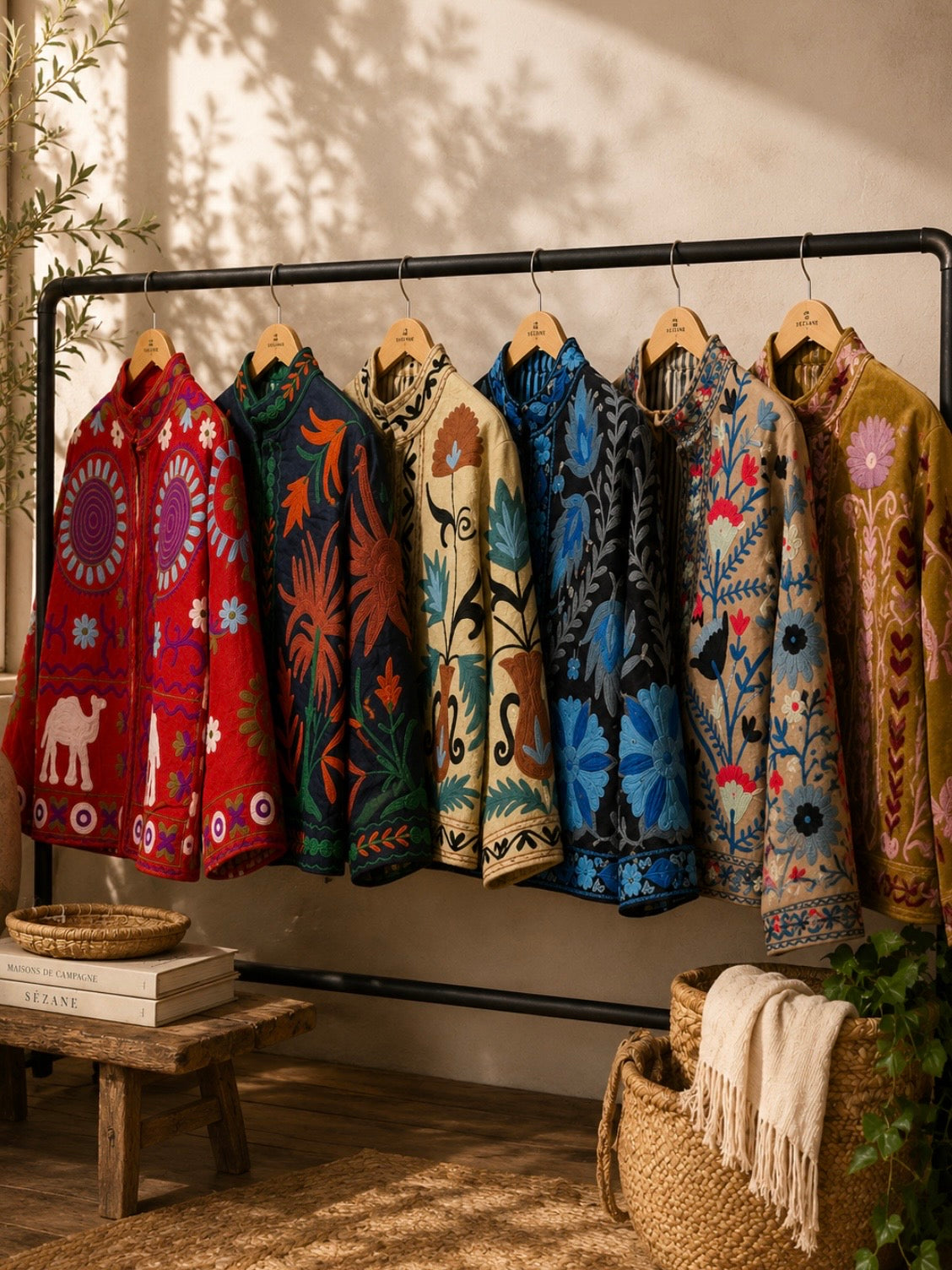 Colored floral embroidered open front bomber jacket
