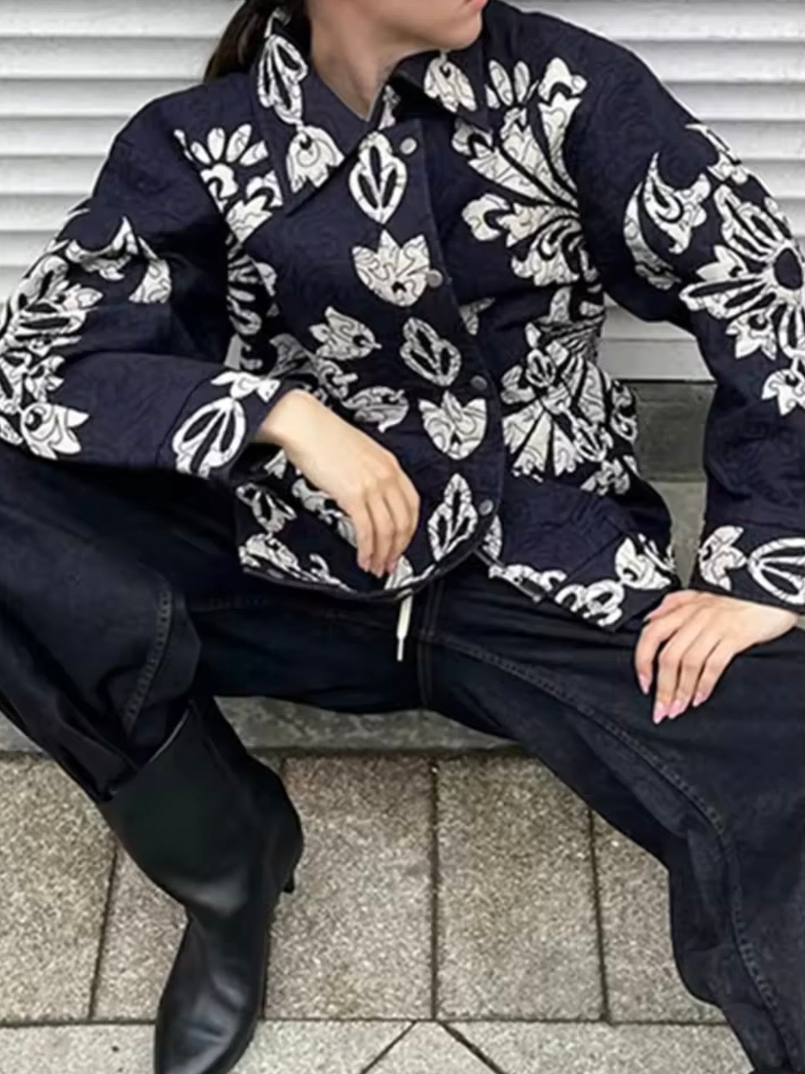 Colored floral embroidered open front bomber quilted jacket