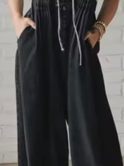 Solid colors denim loose washed jumper overall