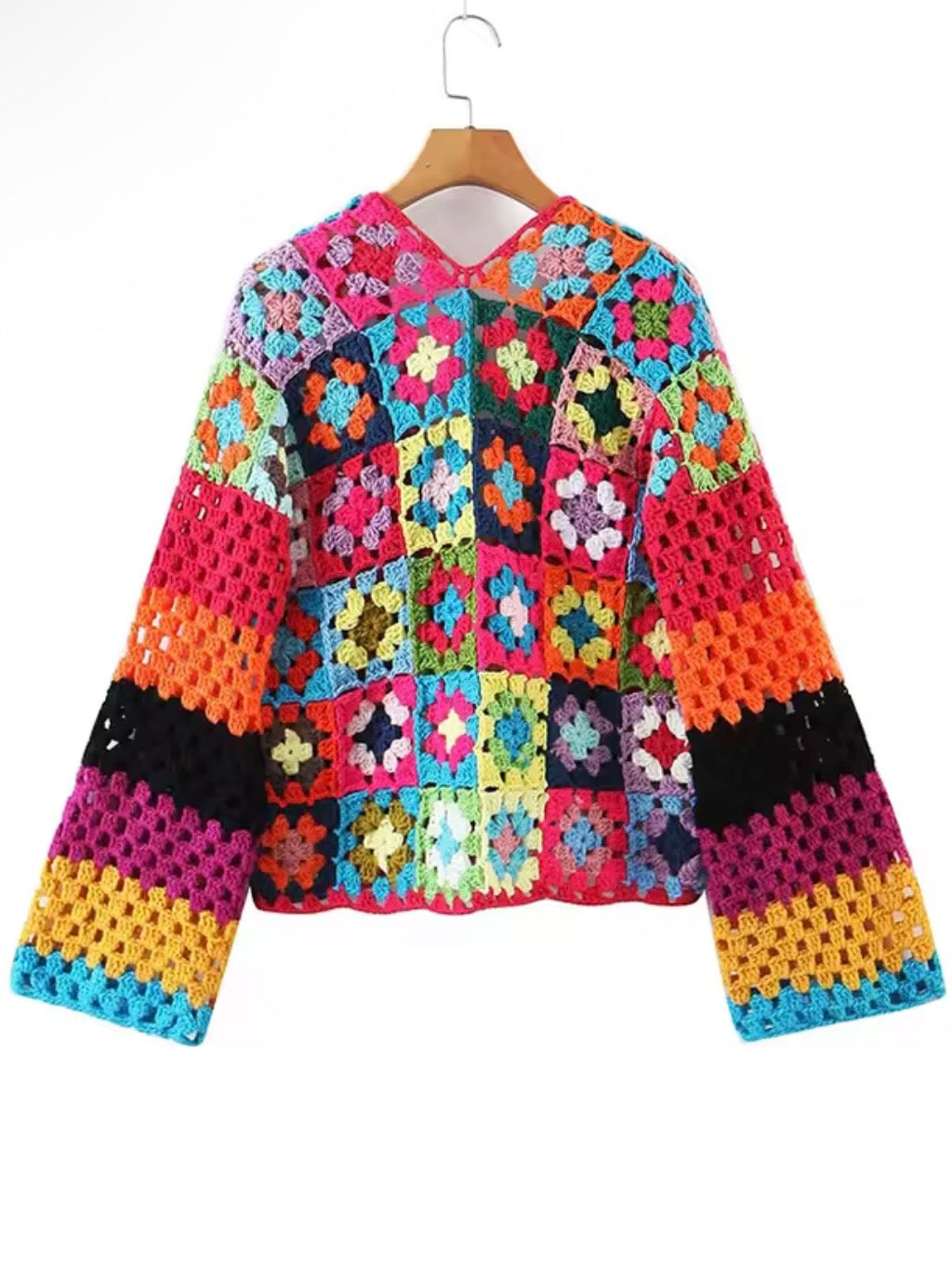 Floral colored rainbow cardigan knitted sweater