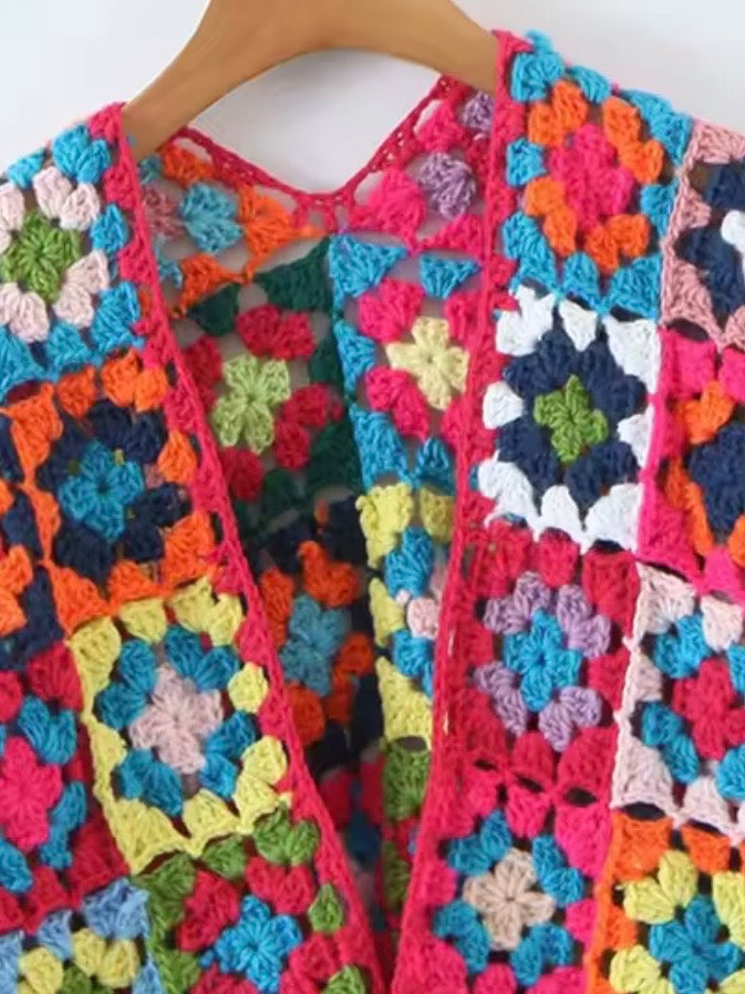 Floral colored rainbow cardigan knitted sweater