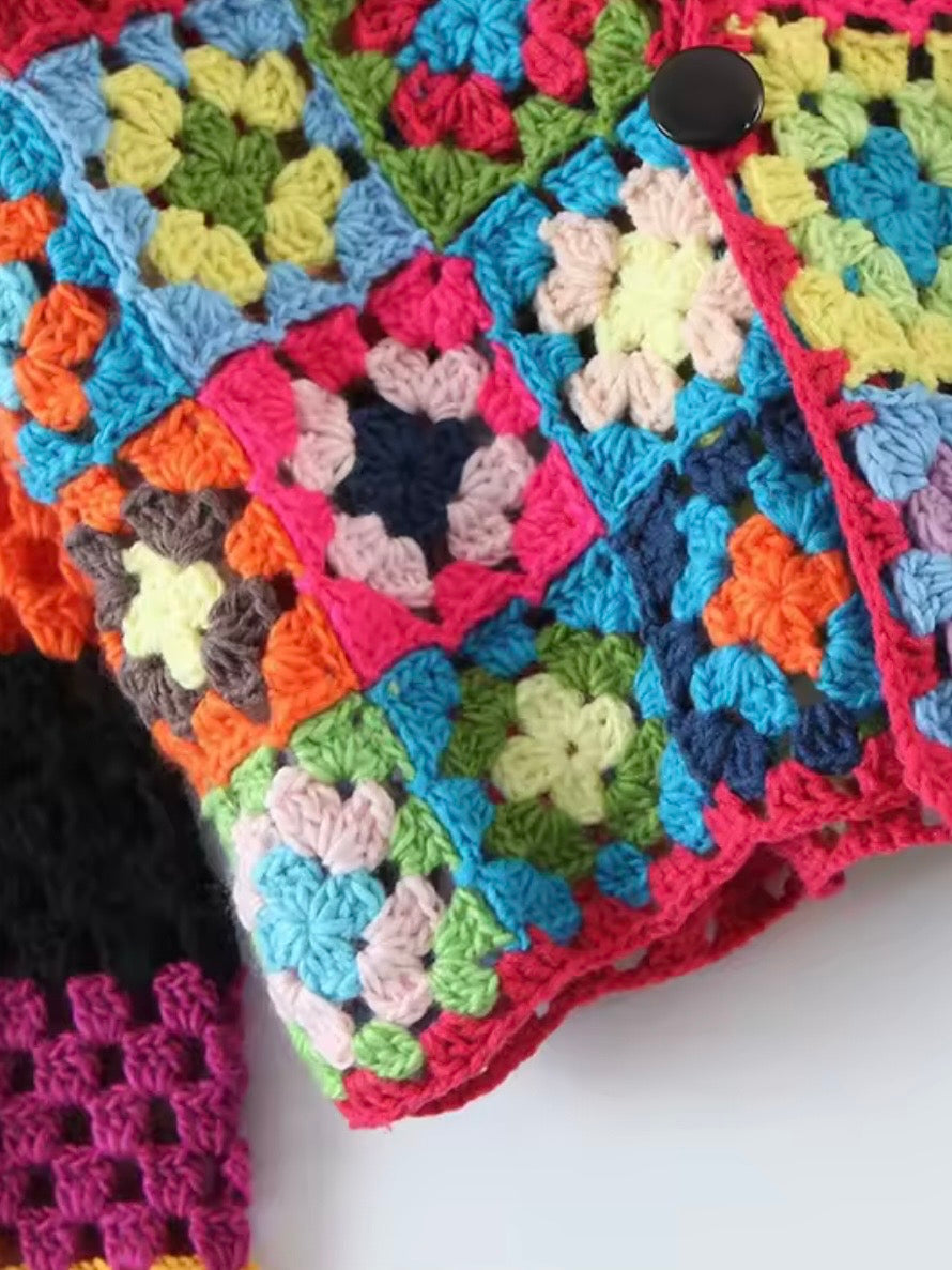 Floral colored rainbow cardigan knitted sweater