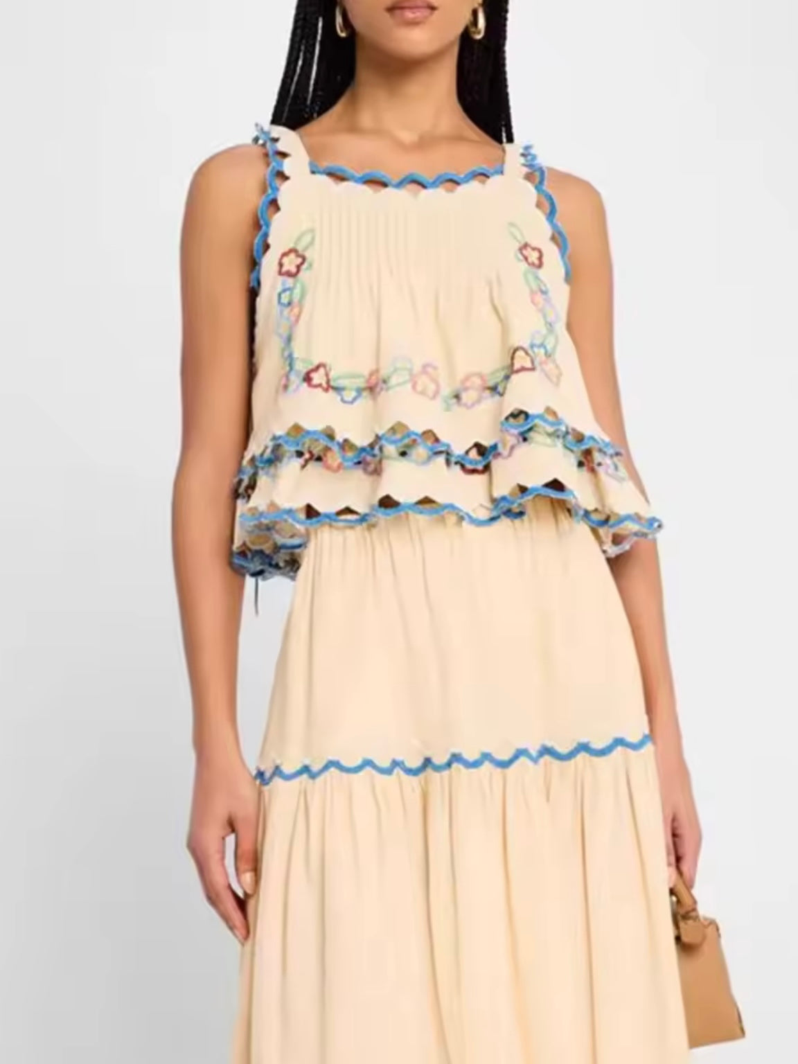 Beige floral crop top and maxi skirt set