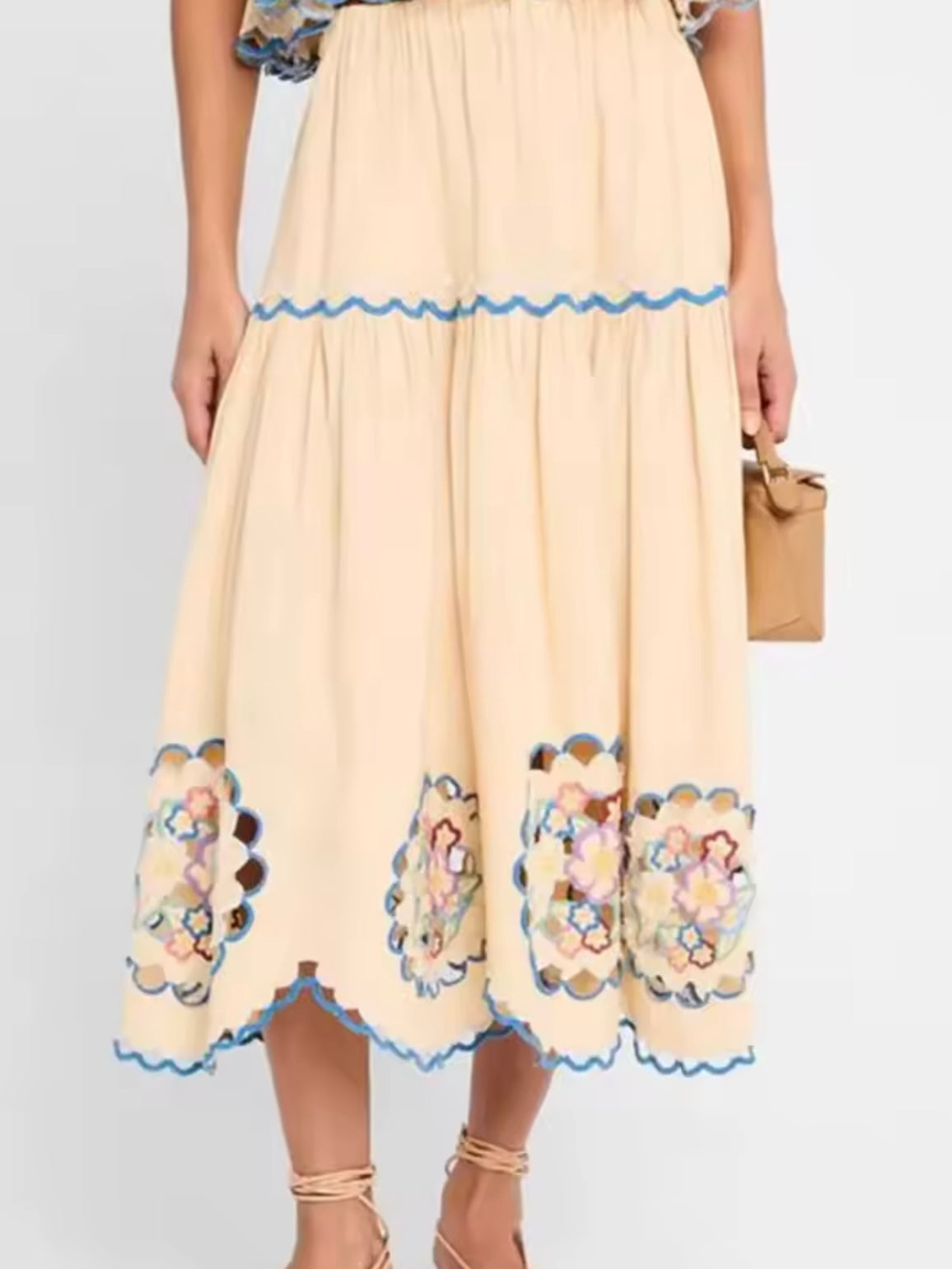 Beige floral crop top and maxi skirt set