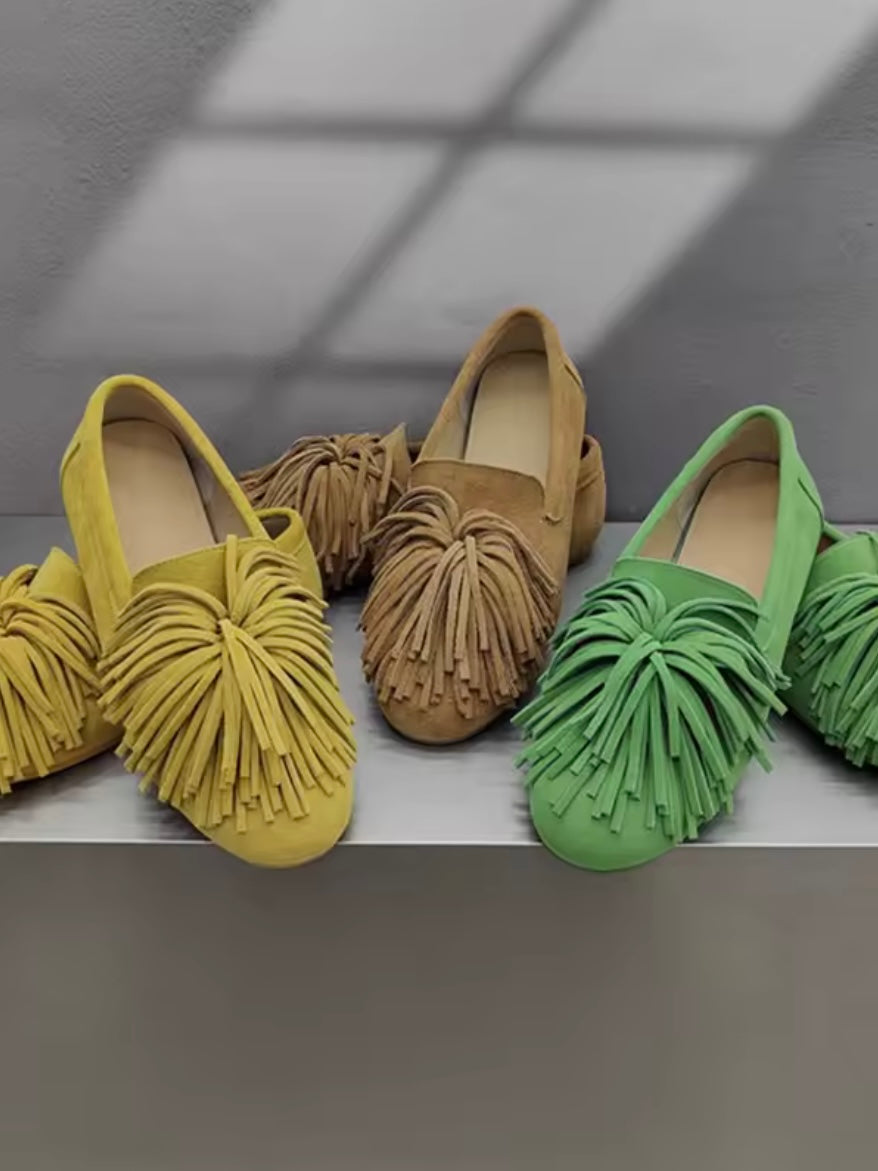 Solid colors suede fringed tassels slip on loafers shoes