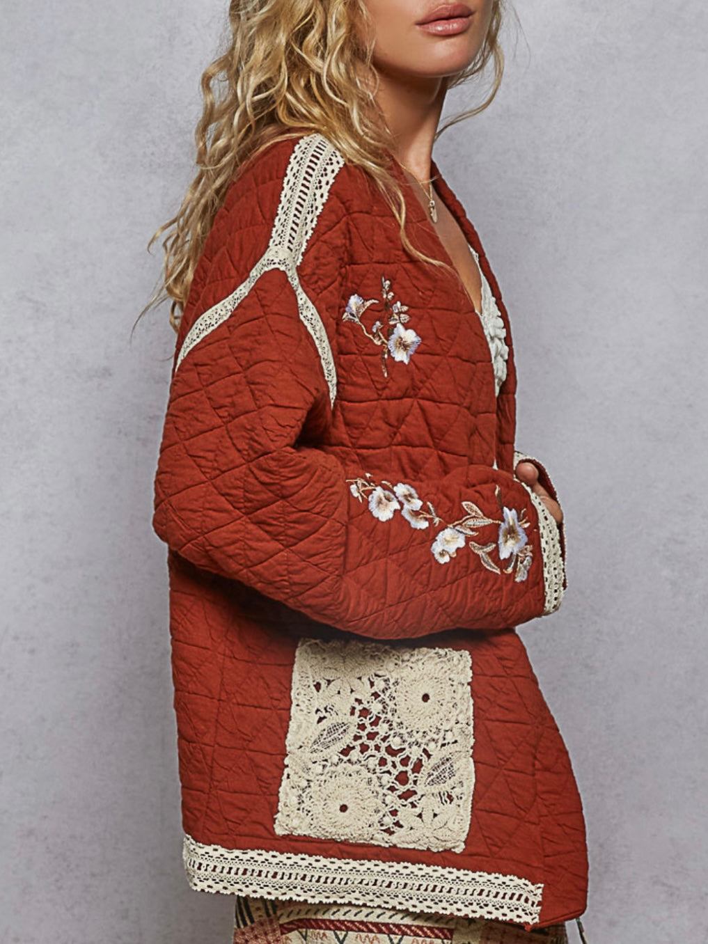Red quilted jacket