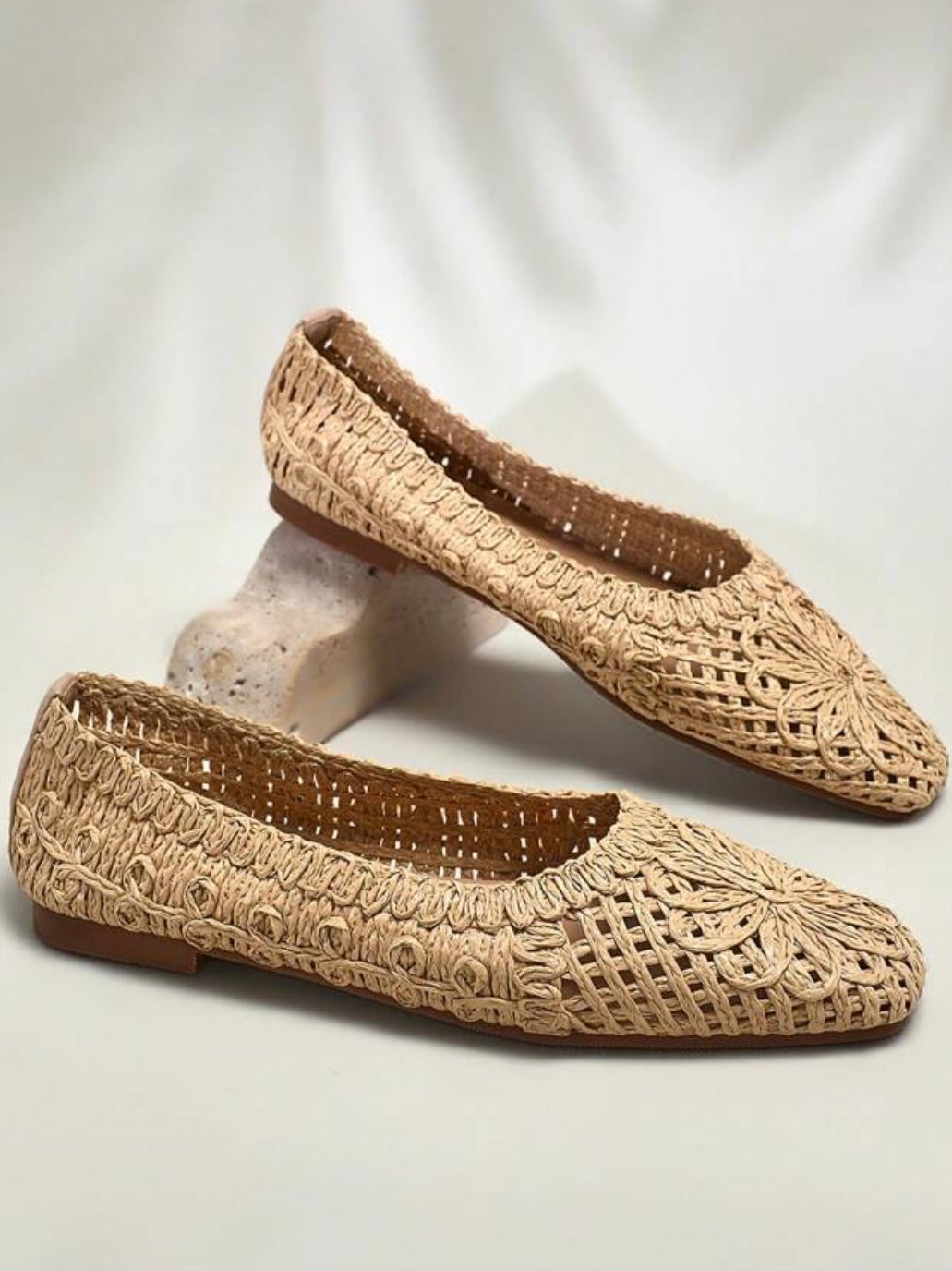 Beige natural straw slip on loafers shoes