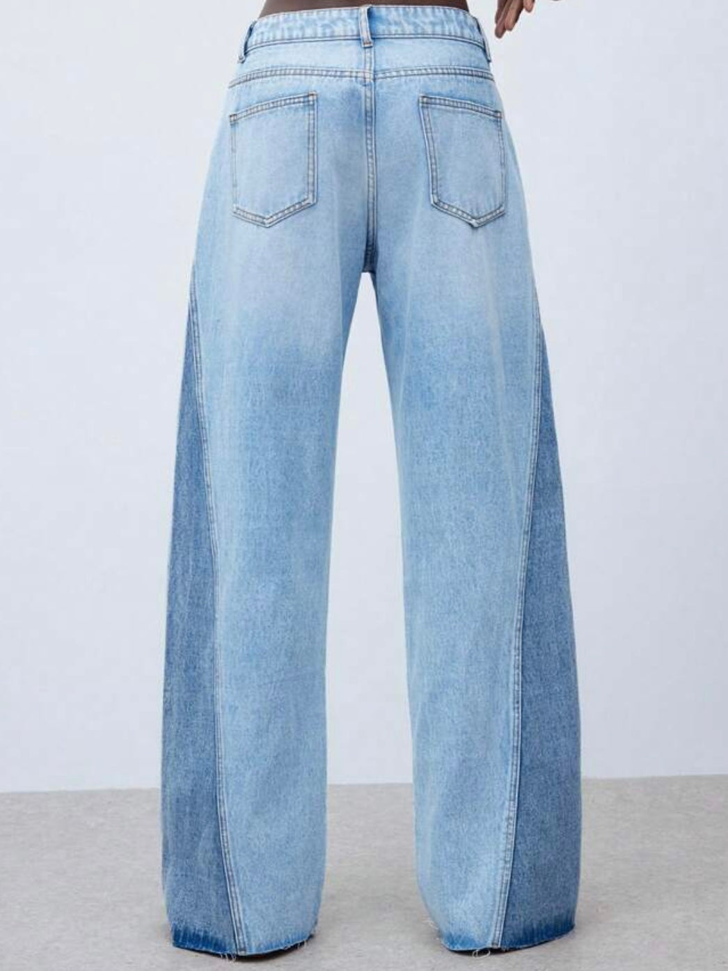 Two tones blue contrast wide jeans pants