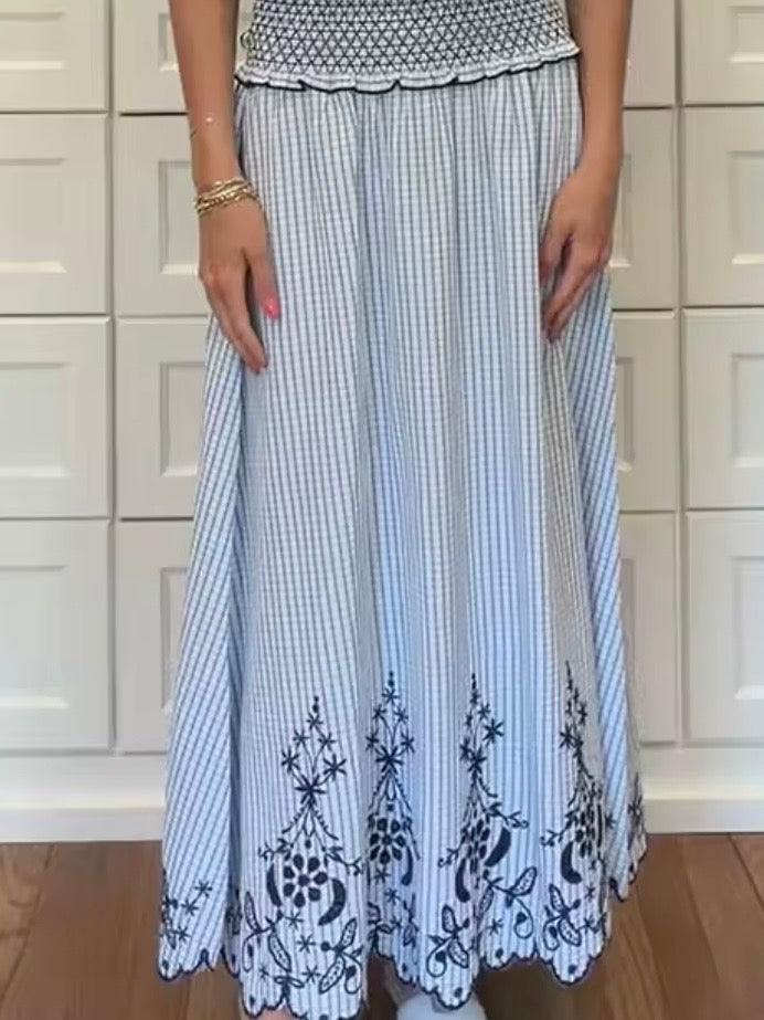 Blue and white eyelet Lace 2 Piece Set Top & Maxi Skirt