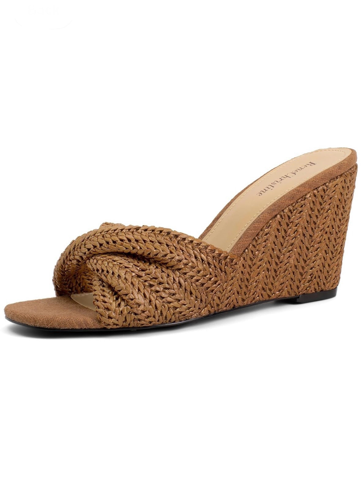 Brown wedge high heels slip on sandals