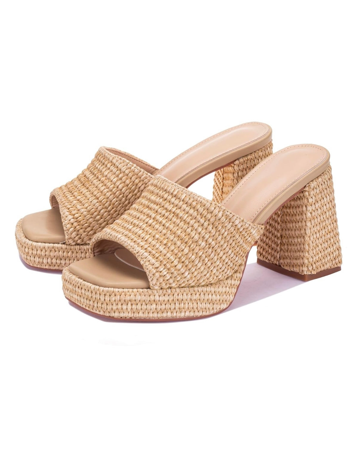 Natural beige high heels slip on sandals platform