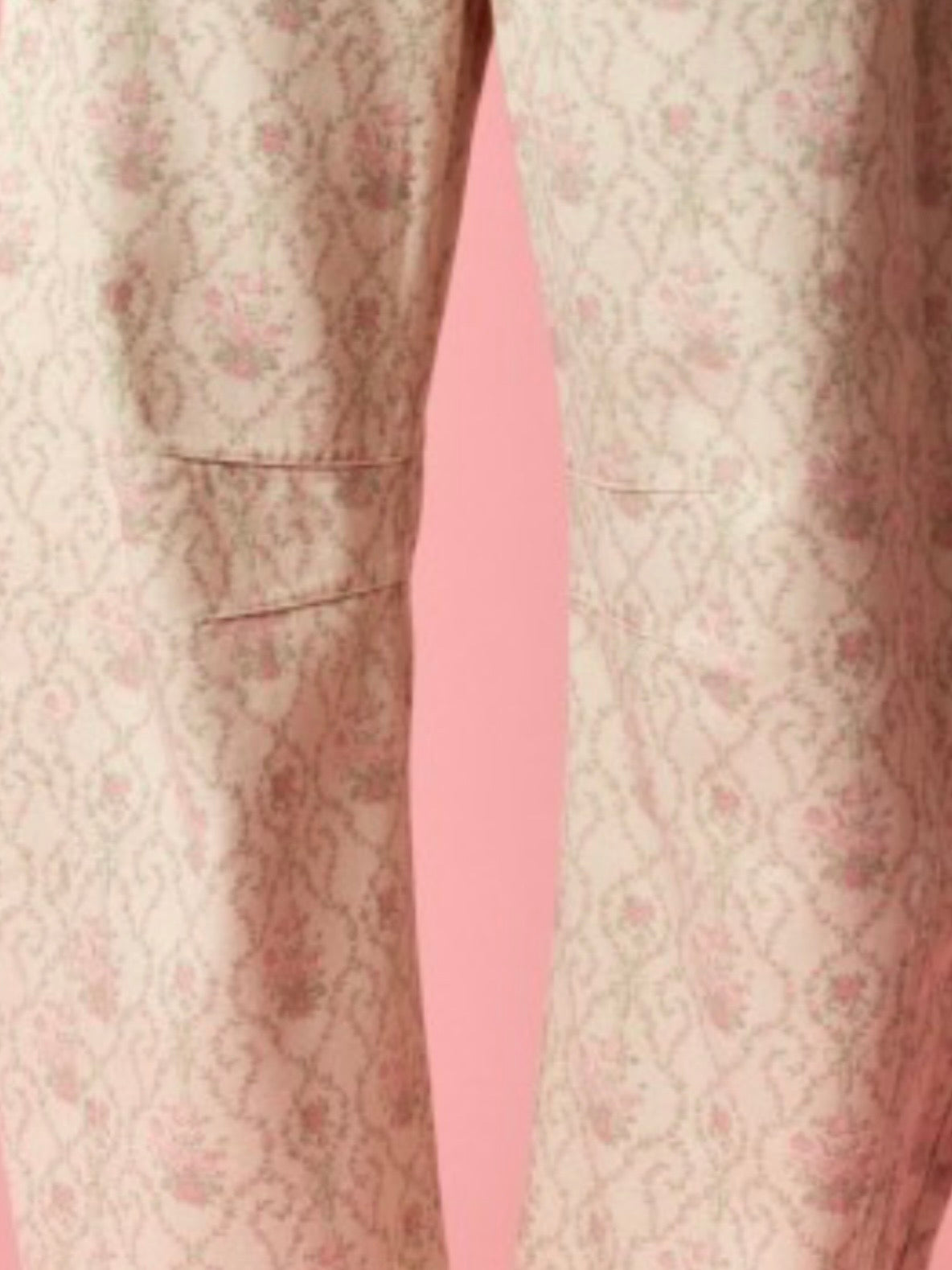 Barroque beige floral printed barrel jeans pants