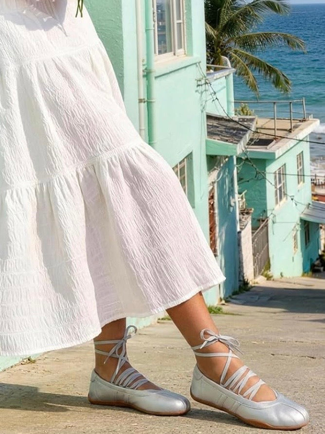 Solid colors with stripes ballerina tied flats shoes