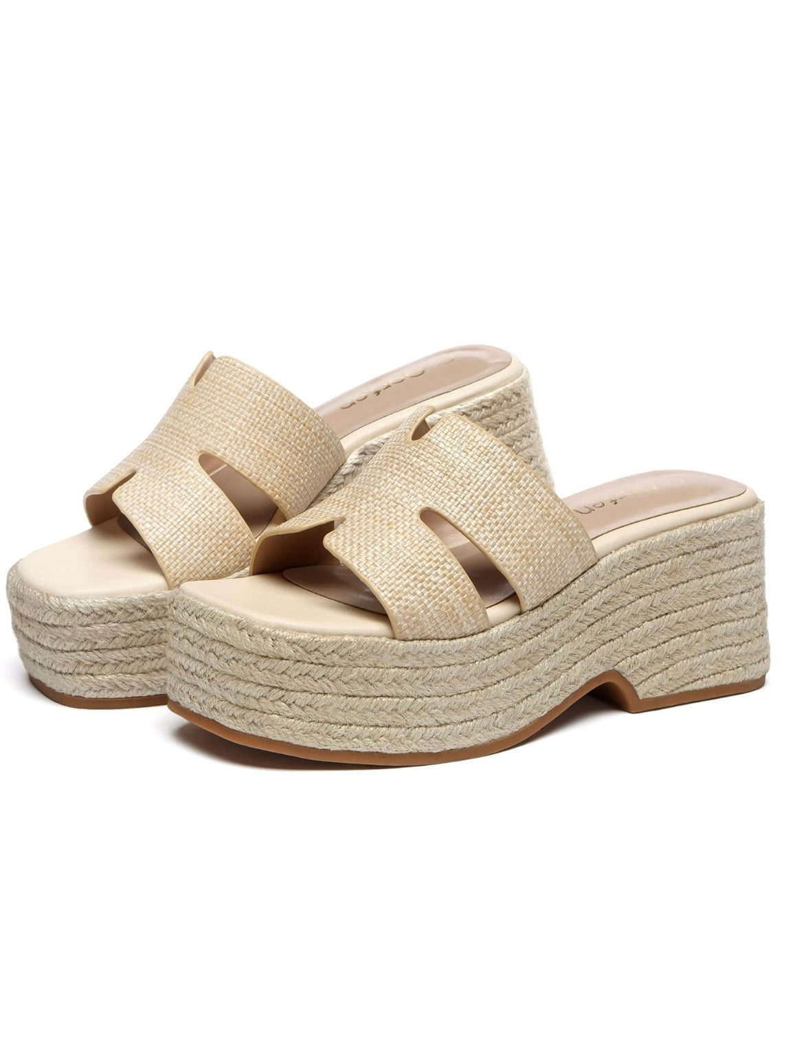 Natural beige high heels slip on sandals platform