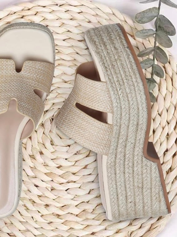 Natural beige high heels slip on sandals platform