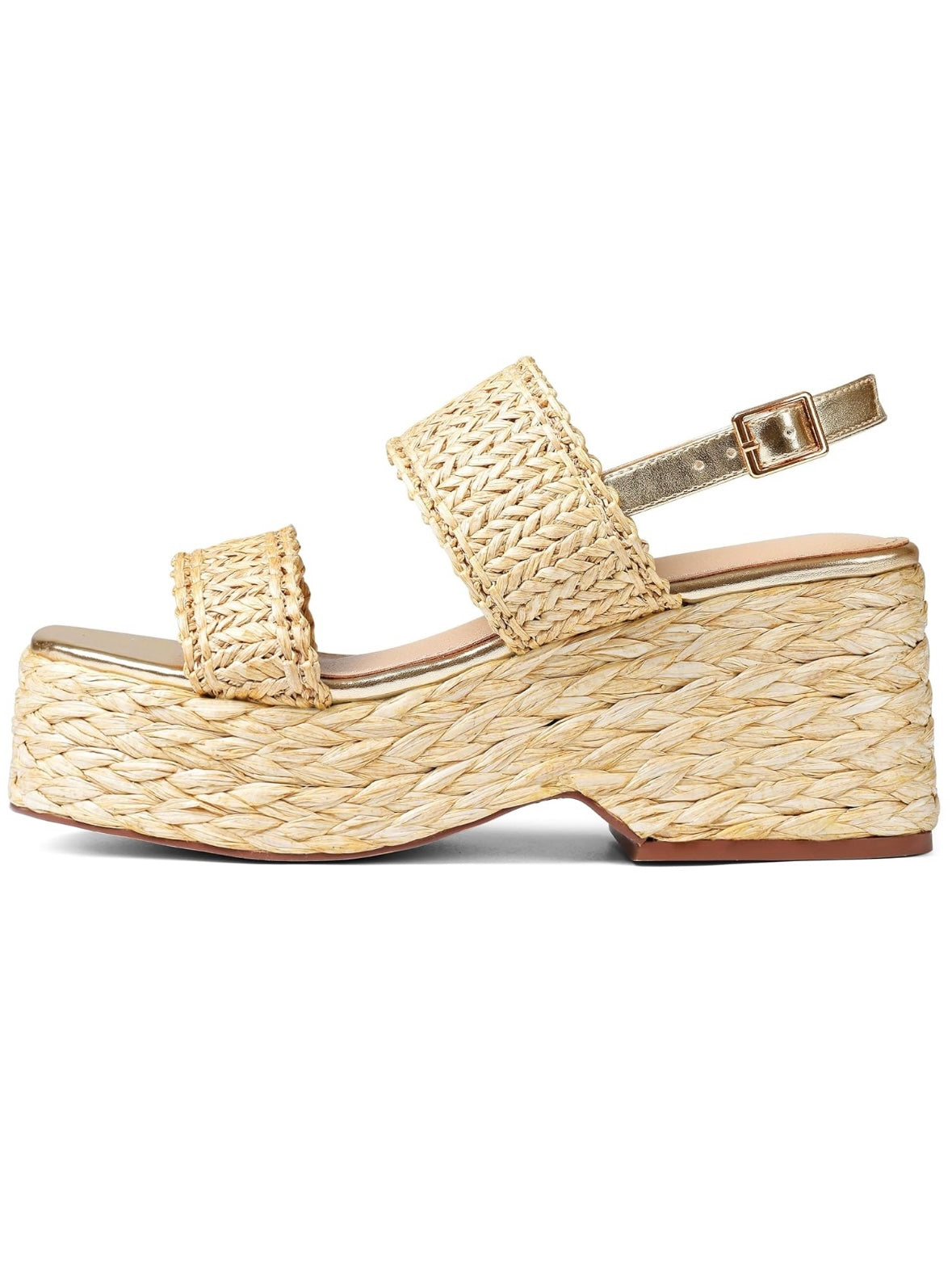 Natural beige high heels buckled sandals platform