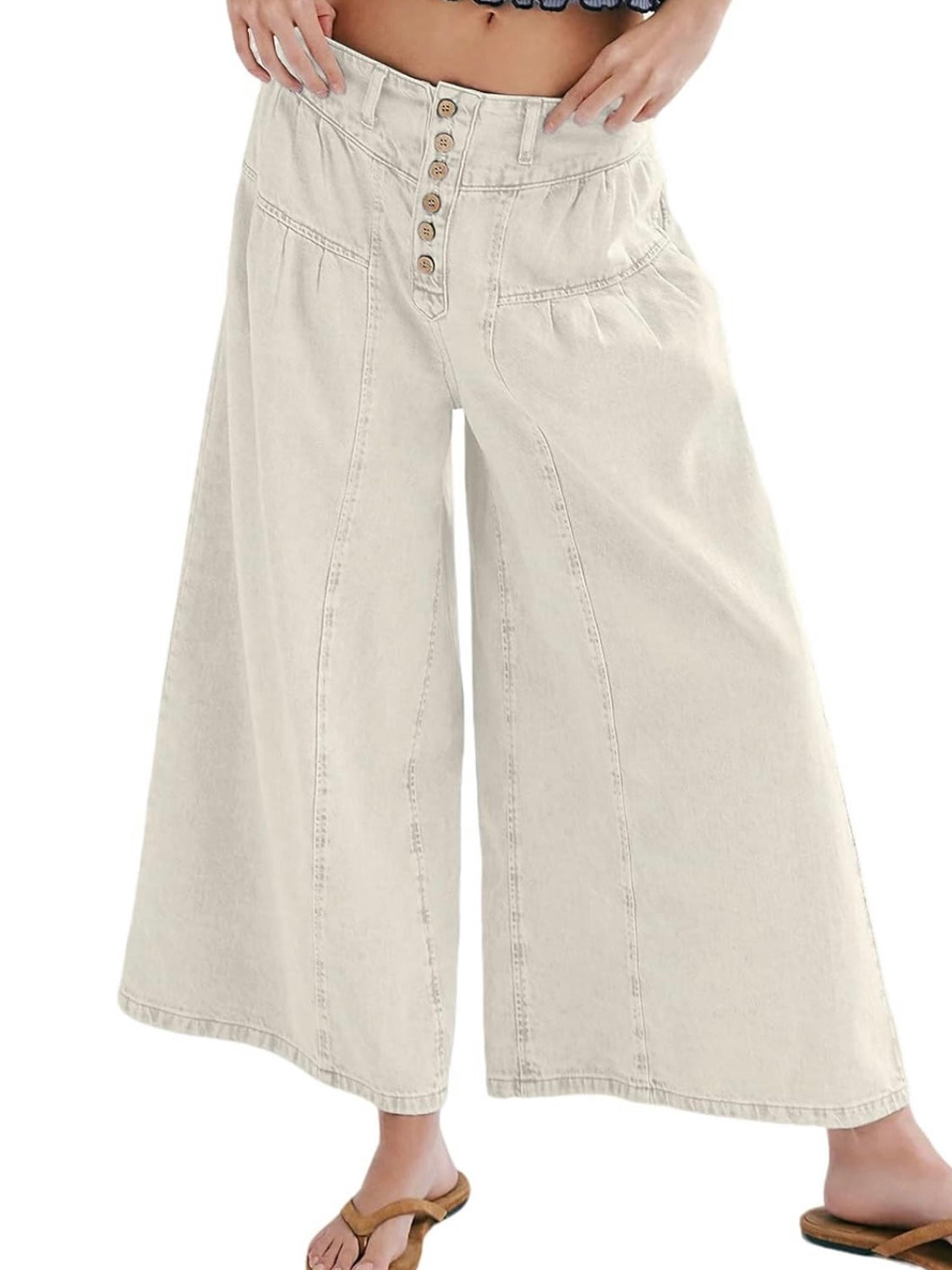 Solid colors wide elastic band jeans pants