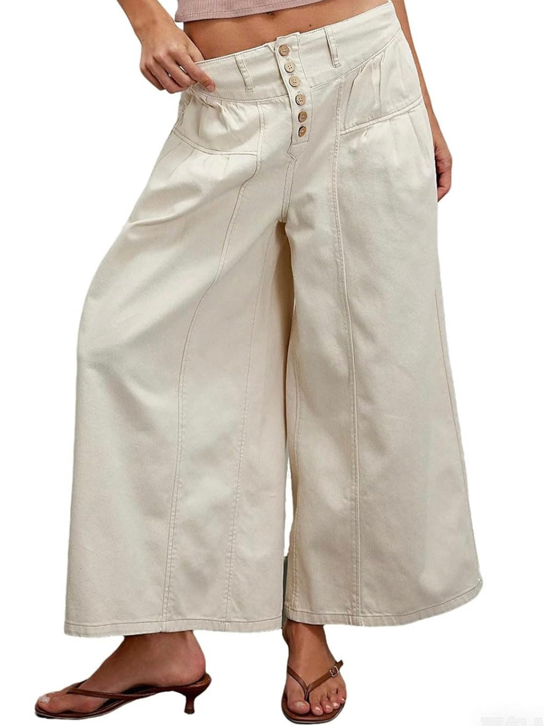 Solid colors wide elastic band jeans pants