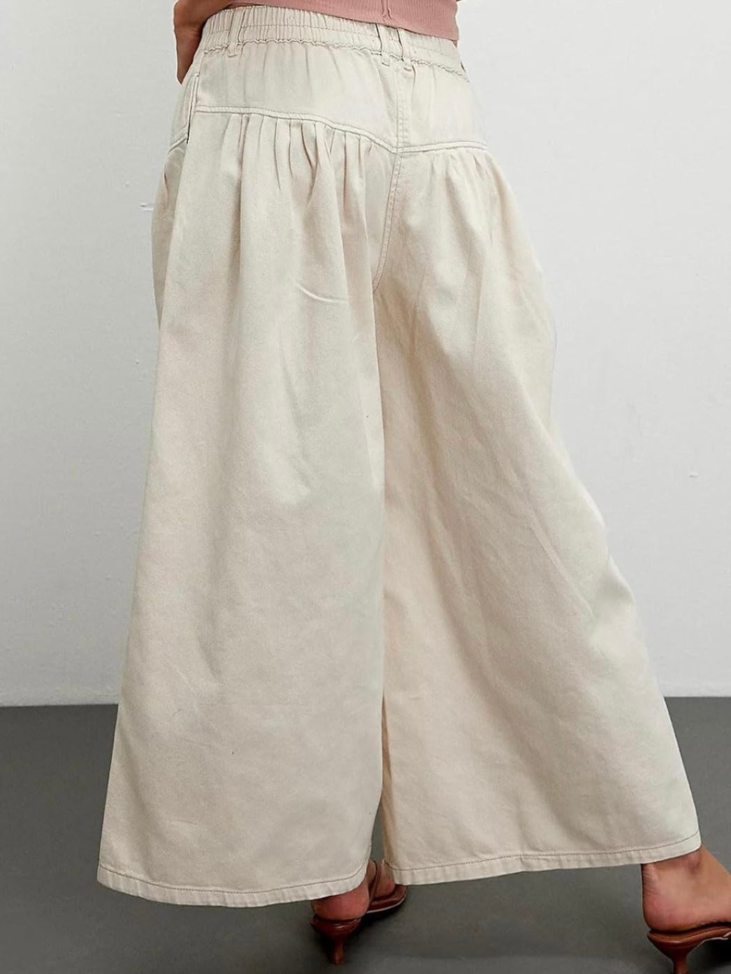 Solid colors wide elastic band jeans pants