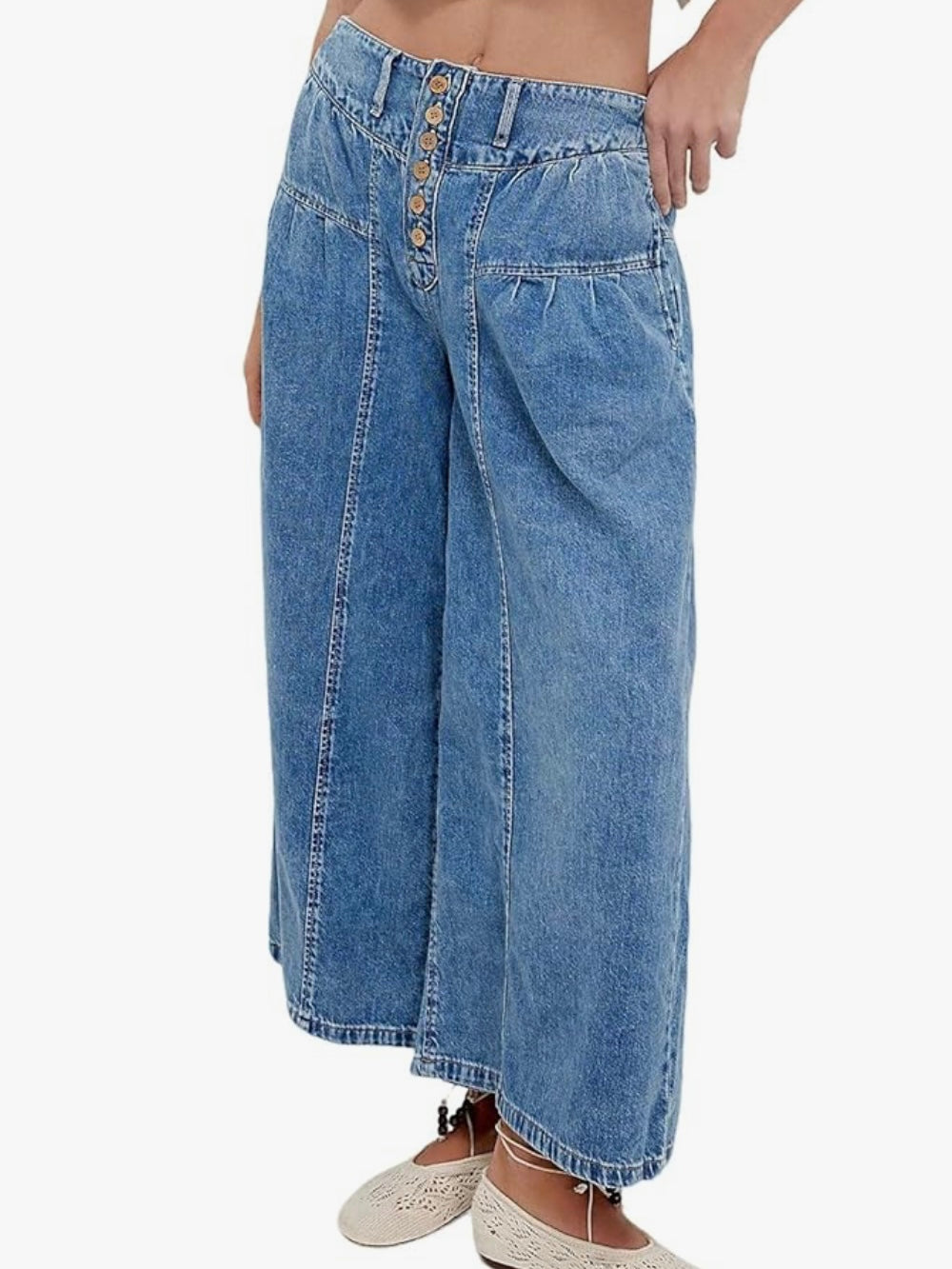 Solid colors wide elastic band jeans pants