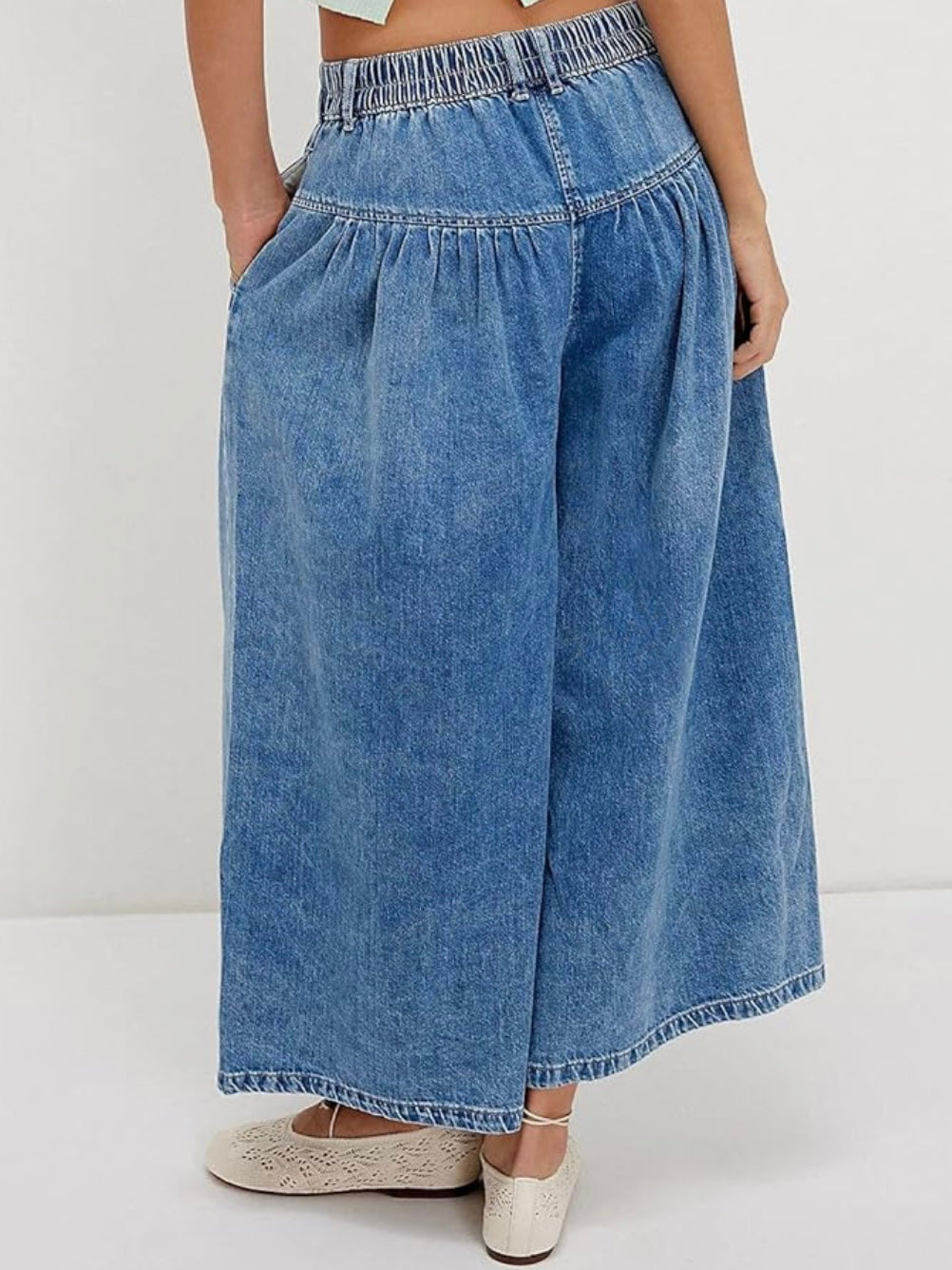 Solid colors wide elastic band jeans pants