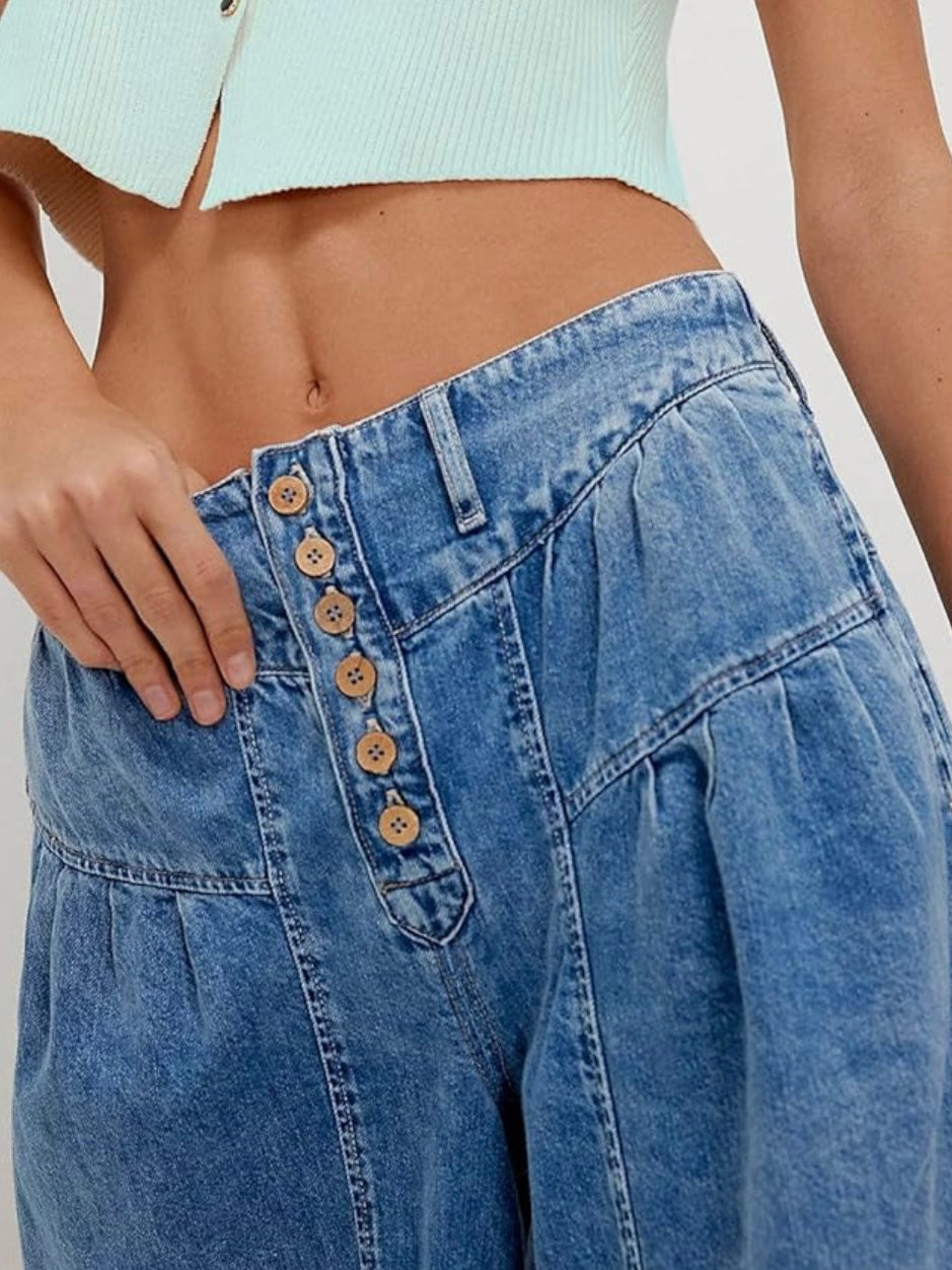 Solid colors wide elastic band jeans pants